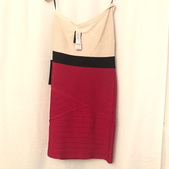 NWT Cream/fuschia Bandage BEBE Dress - Picture 3 of 8